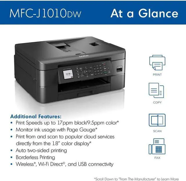 Alt view image 8 of 12 - Brother MFC-J1010DW Wireless Color Inkjet All-in-One Printer with Mobile Device and Duplex Printing