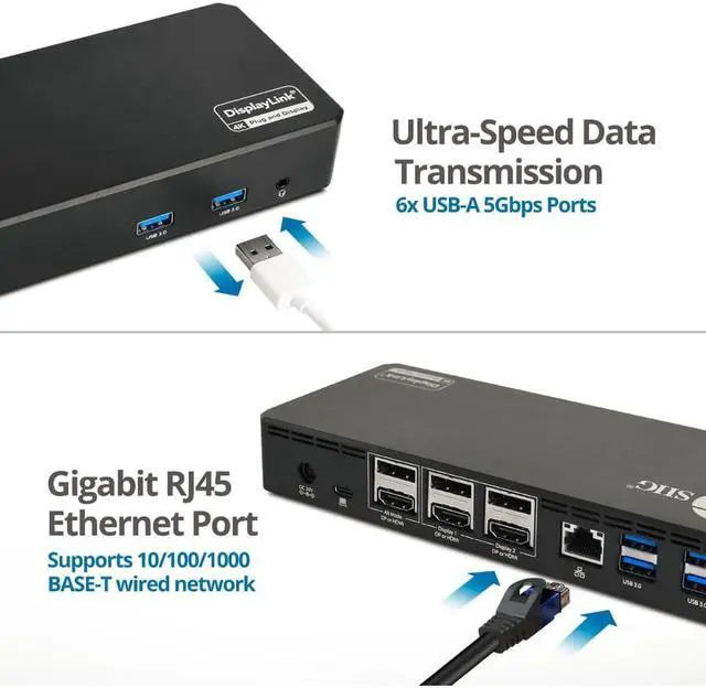 Alt view image 10 of 20 - SIIG AC JUDK0J11S1 Universal Hybrid Triple 4K Video Docking Station w PD30