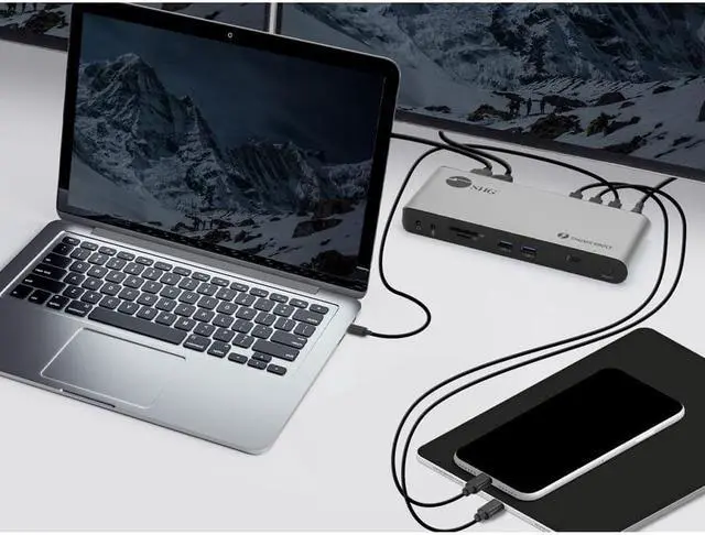 Alt view image 2 of 18 - Quad Display Thunderbolt 4 Docking Station & PD - Advanced Quad Display Thunderbolt 4 Docking Station with three Thunderbolt 4 USB-C, one DisplayPort, one HDIM, two USB-A 5G, two USB-A 480Mbps, on