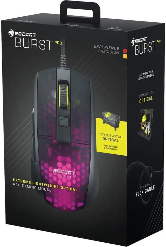 Alt view image 17 of 20 - ROCCAT Burst Pro PC Gaming Mouse, Optical Switches, Super Lightweight Ergonomic Wired Computer Mouse, RGB Lighting, Titan Scroll Wheel, Honeycomb Shell, Claw Grip, Owl-Eye Sensor, 16K DPI, Black
