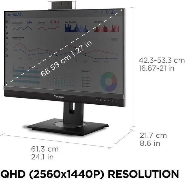 Alt view image 13 of 20 - ViewSonic VG2756V-2K 24 Inch 1440p Video Conference Monitor with Webcam