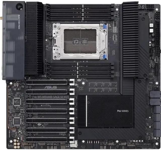 Alt view image 2 of 10 - ASUS PRO WS WRX80E-SAGE WIF-SI R Server Motherboard, AMD WRX80 Ryzen Threadripper PRO extended-ATX workstation motherboard with Intel dual 10 G LAN, USB 3.2 Gen 2x2 Type-C port, 7 x PCIe 4.0 x16 slots