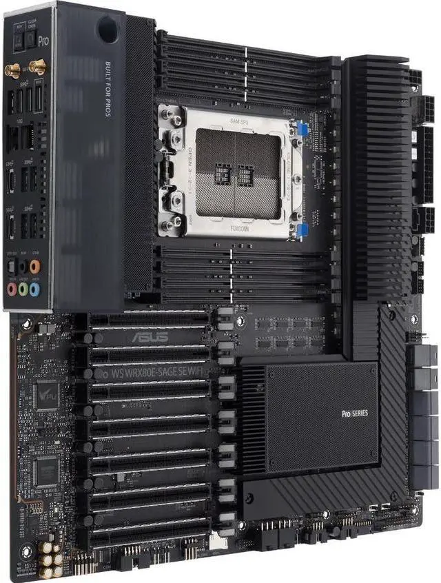 Alt view image 6 of 10 - ASUS PRO WS WRX80E-SAGE WIF-SI R Server Motherboard, AMD WRX80 Ryzen Threadripper PRO extended-ATX workstation motherboard with Intel dual 10 G LAN, USB 3.2 Gen 2x2 Type-C port, 7 x PCIe 4.0 x16 slots