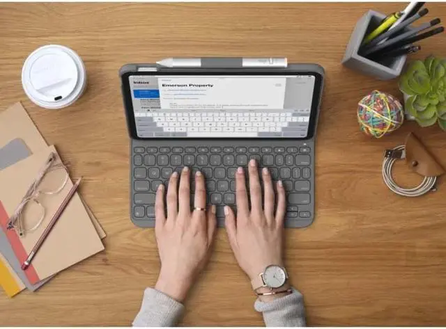 Alt view image 8 of 14 - Logitech Slim Folio Protective Bluetooth Keyboard Case for Apple iPad 10.9" 10th Gen, Oxford Gray