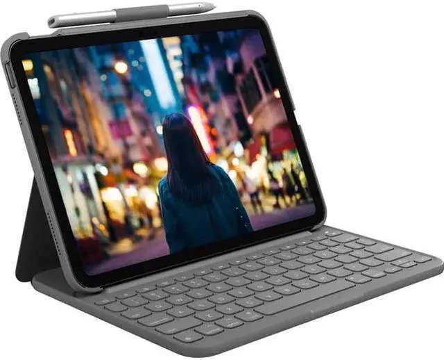Alt view image 7 of 14 - Logitech Slim Folio Protective Bluetooth Keyboard Case for Apple iPad 10.9" 10th Gen, Oxford Gray