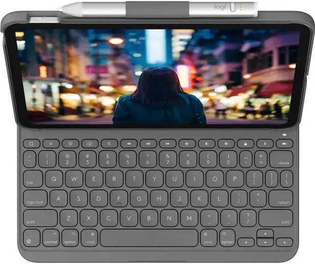 Alt view image 12 of 14 - Logitech Slim Folio Protective Bluetooth Keyboard Case for Apple iPad 10.9" 10th Gen, Oxford Gray