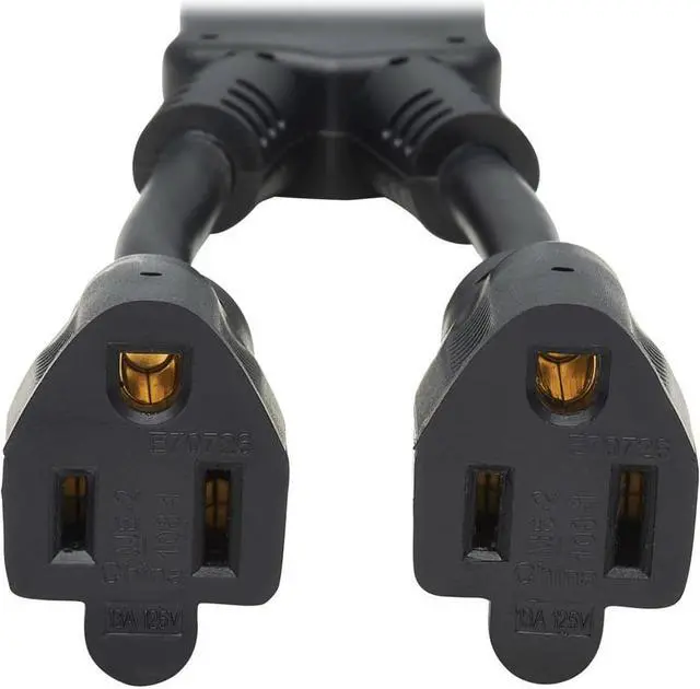 Alt view image 4 of 7 - Tripp Lite 1ft Extension Cord Y Splitter NEMA 5-15P to 2x NEMA 5-15R Black