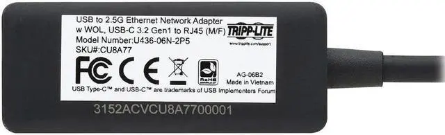 Alt view image 8 of 10 - Tripp Lite USB-C to RJ45 Gigabit Ethernet Network Adapter (M/F) - USB 3.2 Gen 1, 2.5 Gbps Ethernet - Gigabit Ethernet Adapter USB 3.2 (Gen 1) Type C - 320 MB/s Data Transfer Rate - 1 Port(s) - 1 - Twi