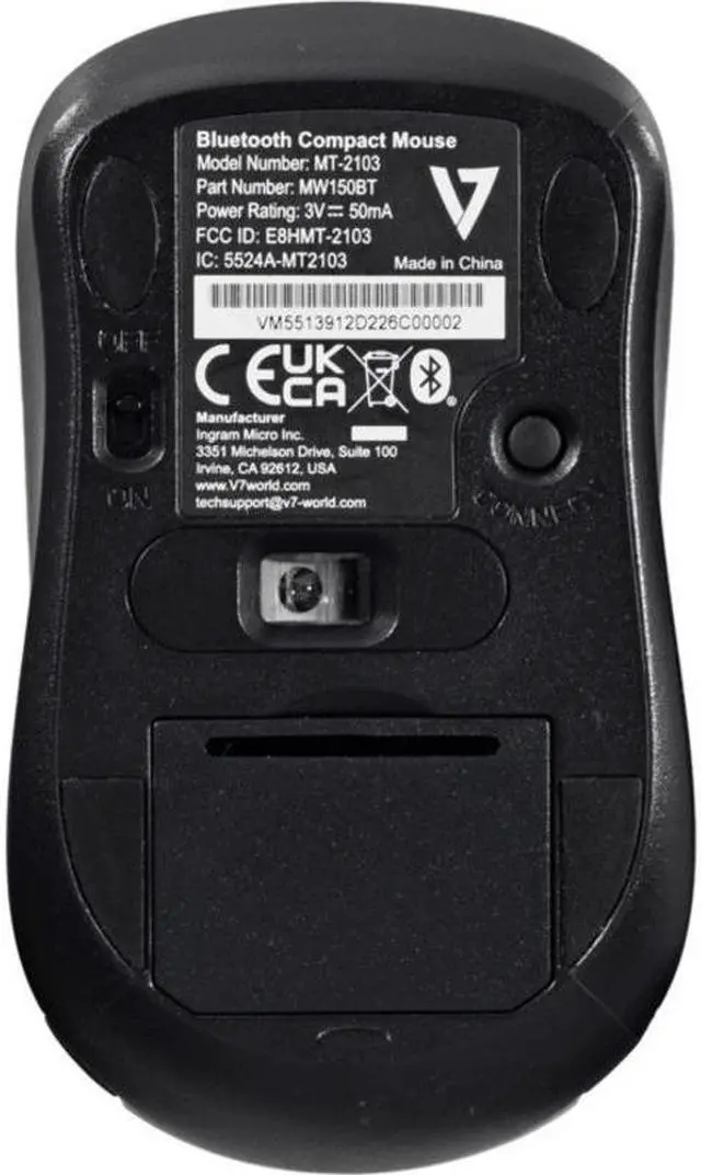 Alt view image 6 of 11 - V7 Bluetooth 5.2 Compact Mouse - Black, Works with Chromebook Certified - Optical - Wireless - Bluetooth - Black - 1000 dpi - 3 Button(s) - Symmetrical