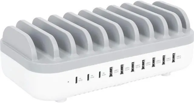 Alt view image 3 of 13 - Manhattan 10-Port USB Charging Station - 120 W - 120 W - 120 V AC, 230 V AC Input - 5 V DC/3 A, 9 V DC, 12 V DC Output - White, Gray