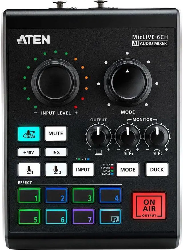 Alt view image 5 of 10 - ATEN UC8000 Podcast AI Audio Mixer MicLIVE 6-CH