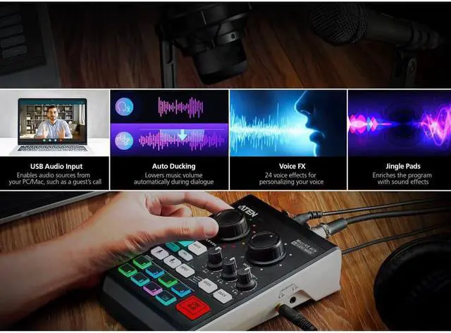 Alt view image 9 of 10 - ATEN UC8000 Podcast AI Audio Mixer MicLIVE 6-CH