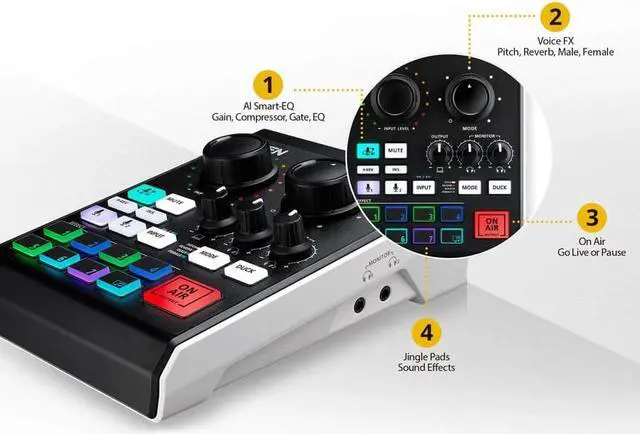 Alt view image 8 of 10 - ATEN UC8000 Podcast AI Audio Mixer MicLIVE 6-CH