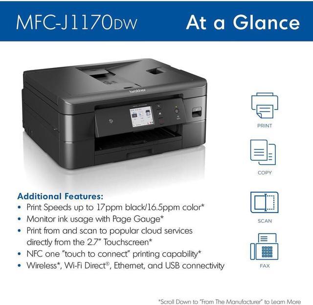 Alt view image 5 of 19 - Brother MFC-J1170DW Wireless Color Inkjet All-in-One Printer