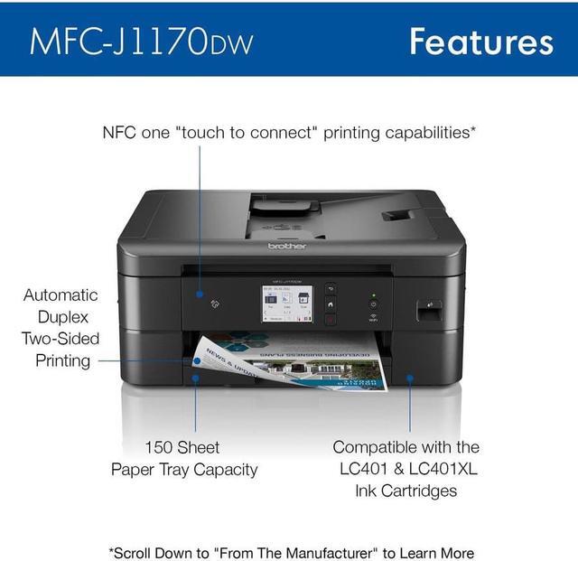 Alt view image 10 of 19 - Brother MFC-J1170DW Wireless Color Inkjet All-in-One Printer