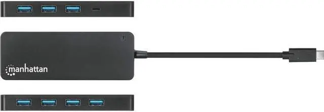 Alt view image 3 of 13 - Manhattan 7-Port USB 3.2 Gen 1 Type-C Hub - for Tablet/Notebook/Desktop PC/Keyboard/Mouse/Flash Drive - USB Type C - 7 x USB Type-A Ports - USB Type-A - 1 x USB Type-C Ports - USB Type-C - Black - Wir
