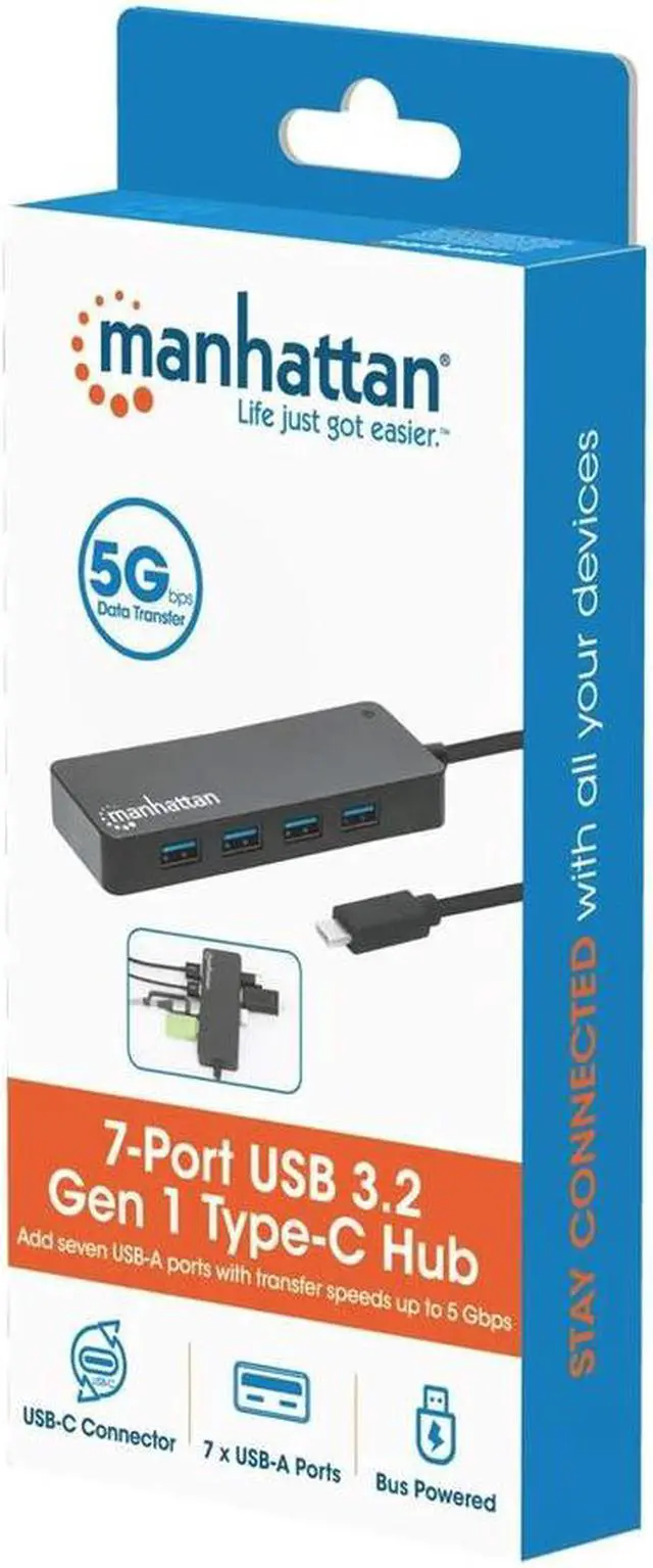 Alt view image 6 of 13 - Manhattan 7-Port USB 3.2 Gen 1 Type-C Hub - for Tablet/Notebook/Desktop PC/Keyboard/Mouse/Flash Drive - USB Type C - 7 x USB Type-A Ports - USB Type-A - 1 x USB Type-C Ports - USB Type-C - Black - Wir