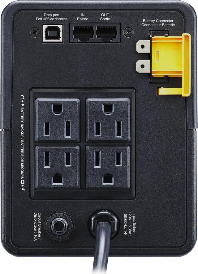 Alt view image 4 of 10 - APC BVK750M2 Back UPS, 750VA/410W, Tower, 120V, 4x NEMA 5-15R outlets, USB Type A + C Ports, User Replaceable Battery - Tower - 6 Hour Recharge - 120 V Input-120 V AC Output-4 x NEMA 5-15R Receptacles