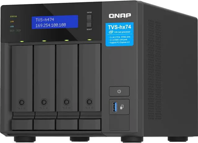 Alt view image 9 of 15 - QNAP TVS-h474-PT-8G-US 4 Bay High-Speed Desktop NAS with Intel® Pentium® Gold 2-core CPU, 8GB DDR4 Memory, 2.5 GbE Networking and PCIe Gen 4 expandability (Diskless) (TVS-h474-PT-8G-US)