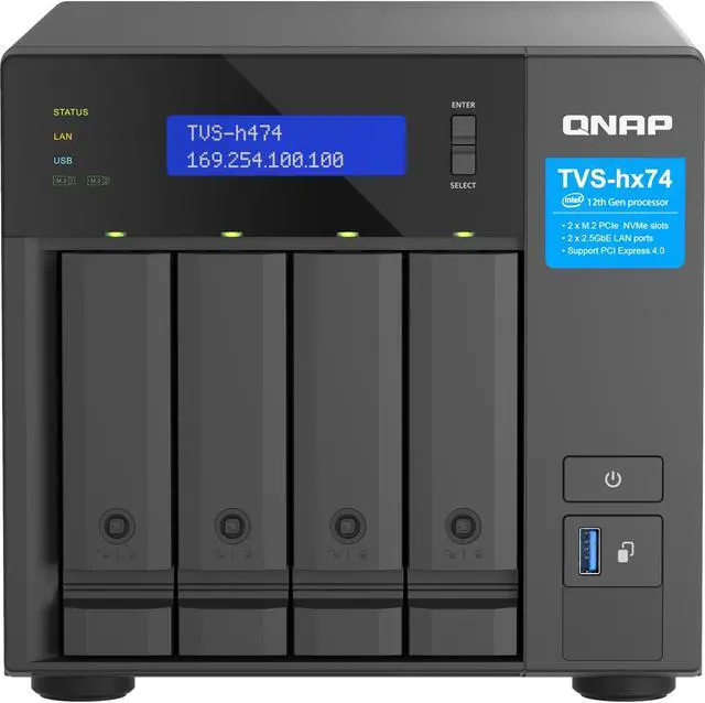 Alt view image 12 of 15 - QNAP TVS-h474-PT-8G-US 4 Bay High-Speed Desktop NAS with Intel® Pentium® Gold 2-core CPU, 8GB DDR4 Memory, 2.5 GbE Networking and PCIe Gen 4 expandability (Diskless) (TVS-h474-PT-8G-US)
