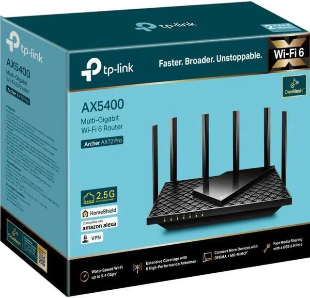 Alt view image 5 of 9 - TP-Link AX5400 WiFi 6 Router (Archer AX72 Pro) - Multi Gigabit Wireless Internet Router, 1 x 2.5 Gbps Port, Dual Band, VPN Router, Guest Network, MU-MIMO, USB 3.0 Port, WPA3, Compatible with Alexa