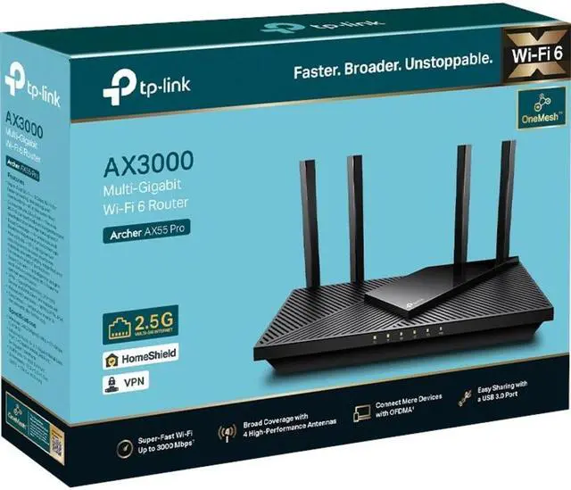 Alt view image 10 of 14 - TP-Link AX3000 WiFi 6 Router (Archer AX55 Pro) - Multi Gigabit Wireless Internet Router, 1 x 2.5 Gbps Port, Dual Band, VPN Router, OFDMA, MU-MIMO, USB Port, WPA3, Compatible with Alexa