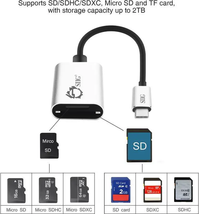 Alt view image 12 of 13 - SIIG JU-MR0F12-S1 Usb-C 2-In-1 Card Reader - Card Reader - 2 In 1 (Multi-Format) - Usb 3.0