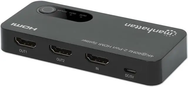 Alt view image 2 of 15 - Manhattan 4K@60Hz 2-Port HDMI Splitter with Downscaling - 3840 ? 2160 - 600 MHzMaximum Video Bandwidth - 1 x HDMI In - 2 x HDMI Out - Plastic