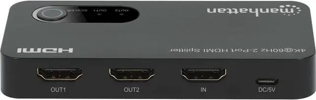 Alt view image 4 of 15 - Manhattan 4K@60Hz 2-Port HDMI Splitter with Downscaling - 3840 ? 2160 - 600 MHzMaximum Video Bandwidth - 1 x HDMI In - 2 x HDMI Out - Plastic