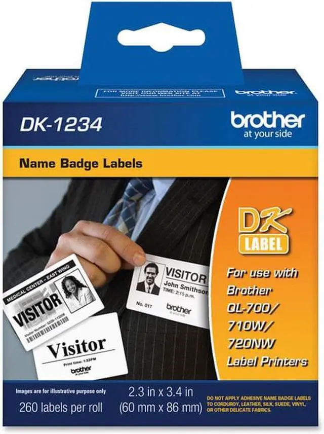 Alt view image 13 of 14 - Brother DK1234 Brother Name Badge Label - 2.36" Width x 3.39" Length - Rectangle - Direct Thermal - White - Paper - 260 Label