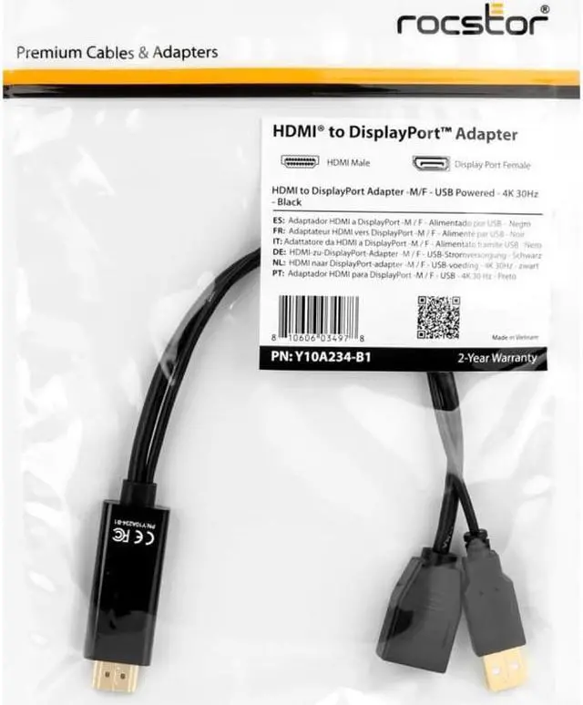 Alt view image 6 of 8 - Rocstor HDMI to DisplayPort 4K@30Hz Adapter M/F Black Y10A234B1