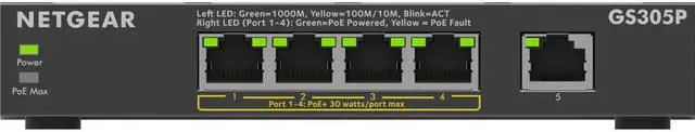 Alt view image 7 of 16 - NETGEAR GS305P Ethernet Switch - 5 Ports - Gigabit Ethernet - 2 Layer Supported - 66.78 W Power Consumption - 63 W PoE Budget - PoE Ports - Desktop, Wall Mountable - 3 Year Limited Warranty