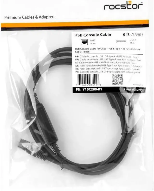 Alt view image 3 of 10 - Rocstor Premium Cisco USB Console Cable USB Type-A to RJ45 Y10C280B1