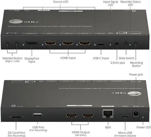 Alt view image 8 of 11 - SIIG 5x3 Multi-Format 4K 60Hz Presentation Switcher and Recorder CE-H26S11-S1 Brown Box