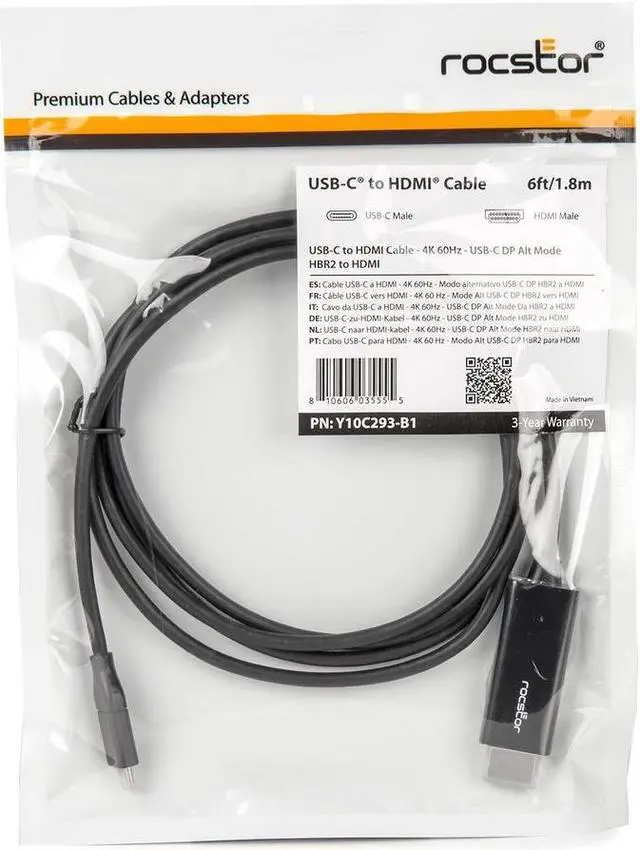 Alt view image 7 of 9 - Rocstor Premium USB-C to HDMI Cable 4K 60Hz