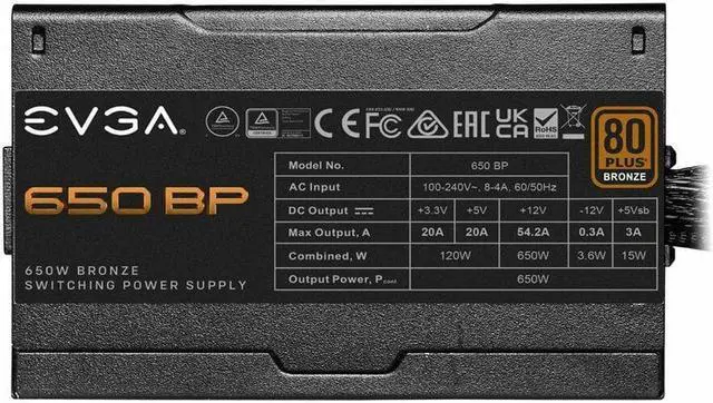 Alt view image 5 of 20 - 650 BP 650W Power Supply - Internal - 3.3 V DC @ 20 A, 5 V DC @ 20 A, 12 V DC @ 54.2 A, -12 V DC @ 0.3 A, 5 V DC @ 3 A Output - 650 W - 1 Fan(s) - 85% Efficiency