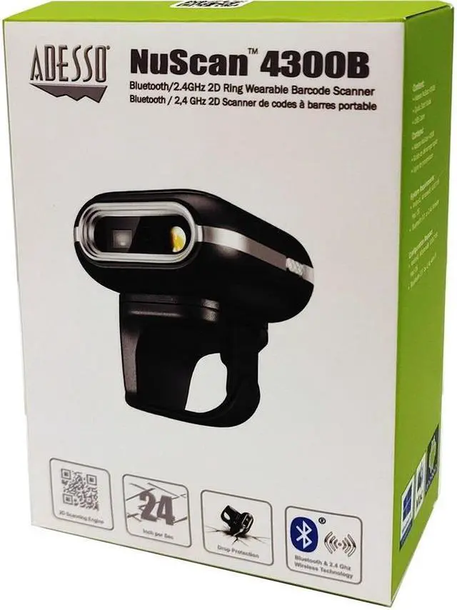 Alt view image 12 of 17 - Adesso NuScan 4300B Bluetooth 2D Ring Wearable Barcode Scanner NuScan4300B