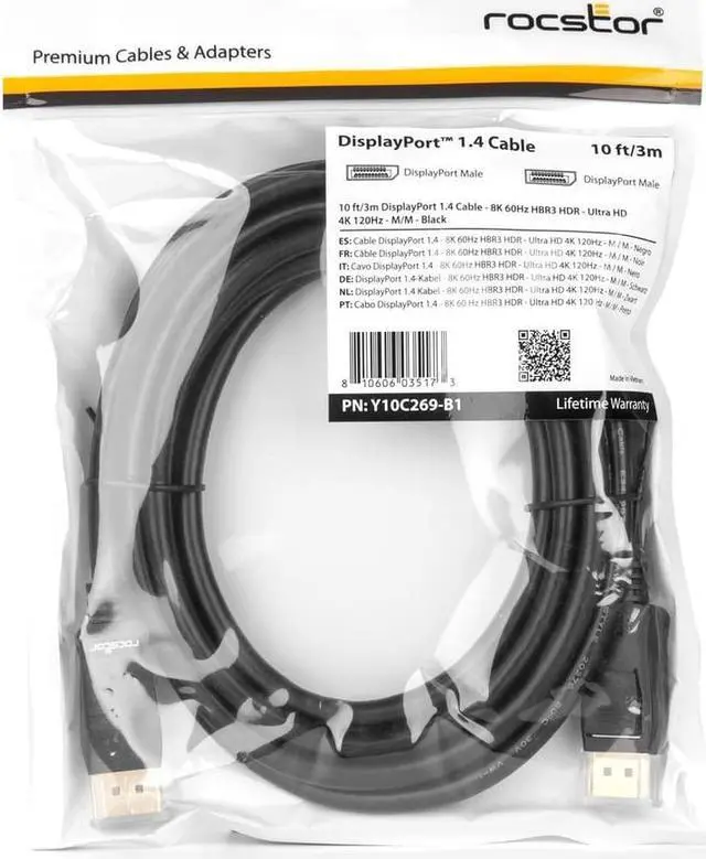 Alt view image 4 of 6 - Rocstor Premium DisplayPort 1.4 Cable 8K/60Hz