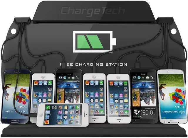 Alt view image 6 of 10 - CHARGETECH WALL MOUNT/TABLE TOP CHARGING STATION. INCL. 8 BRAIDED CABLES - 3 APP