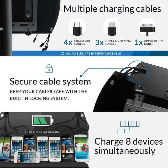 Alt view image 10 of 10 - CHARGETECH WALL MOUNT/TABLE TOP CHARGING STATION. INCL. 8 BRAIDED CABLES - 3 APP