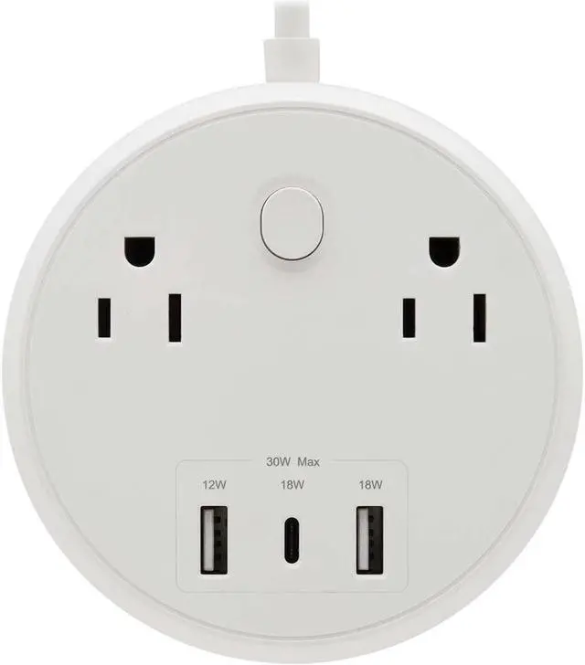 Alt view image 2 of 8 - Eaton Tripp Lite Series Safe-IT 30W 2-Outlet Surge Protector 5-15R Outlets, 3 USB Ports, 6 ft. 1.8 m Cord, 300 Joules, Antimicrobial Protection, White