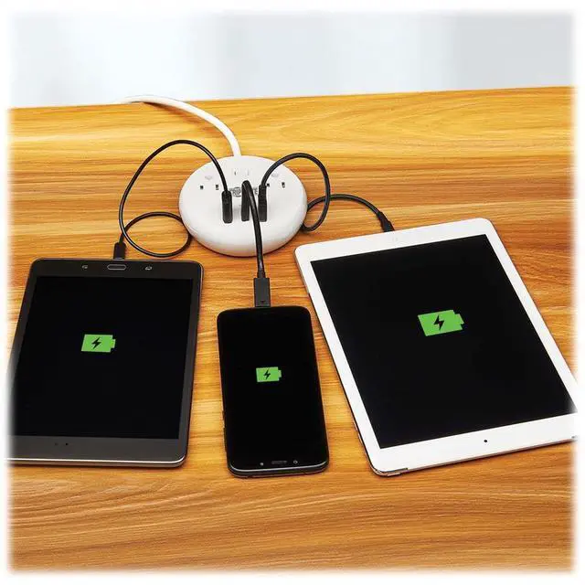 Alt view image 3 of 10 - Tripp Lite Safe-IT 57W 2-Outlet Surge Protector - 5-15R Outlets, 3 USB Ports, 8 ft. (2.4 m) Cord, 300 Joules, Antimicrobial Protection, TLP28PD57WCAM