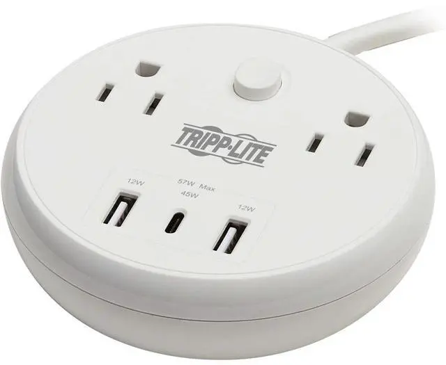 Alt view image 4 of 10 - Tripp Lite Safe-IT 57W 2-Outlet Surge Protector - 5-15R Outlets, 3 USB Ports, 8 ft. (2.4 m) Cord, 300 Joules, Antimicrobial Protection, TLP28PD57WCAM