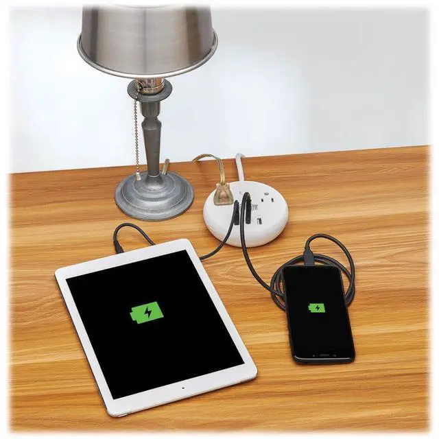 Alt view image 5 of 10 - Tripp Lite Safe-IT 57W 2-Outlet Surge Protector - 5-15R Outlets, 3 USB Ports, 8 ft. (2.4 m) Cord, 300 Joules, Antimicrobial Protection, TLP28PD57WCAM