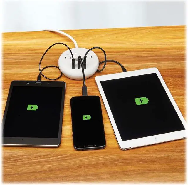 Alt view image 3 of 8 - Eaton Tripp Lite Series Safe-IT 30W 2-Outlet Surge Protector 5-15R Outlets, 3 USB Ports, 6 ft. 1.8 m Cord, 300 Joules, Antimicrobial Protection, White