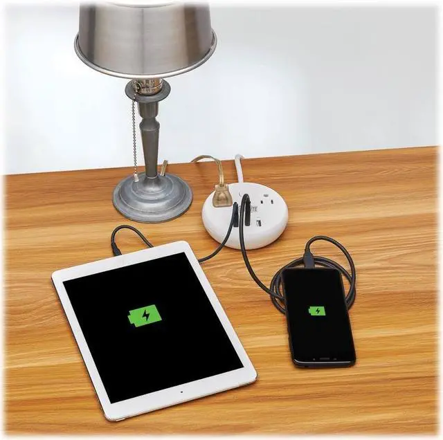 Alt view image 5 of 8 - Eaton Tripp Lite Series Safe-IT 30W 2-Outlet Surge Protector 5-15R Outlets, 3 USB Ports, 6 ft. 1.8 m Cord, 300 Joules, Antimicrobial Protection, White