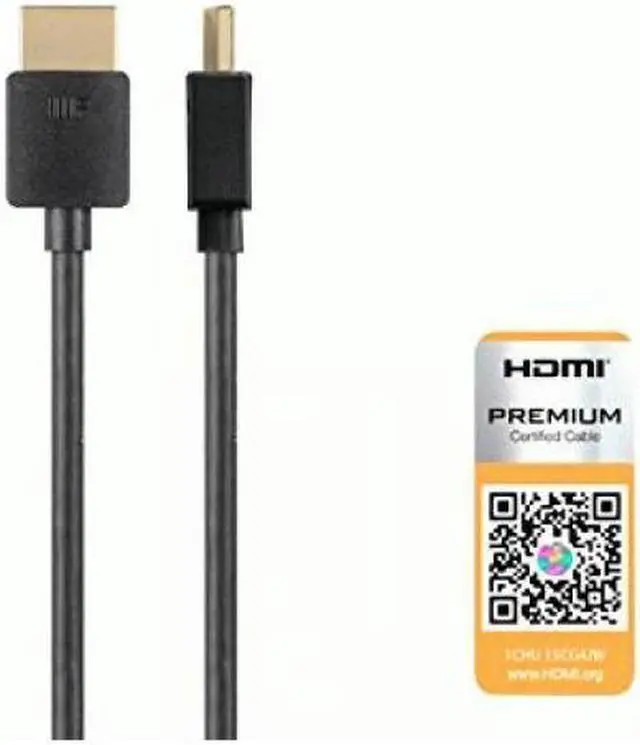 Alt view image 3 of 8 - Monoprice HDMI Cable - 5 Feet - Black| Certified Premium, 4K@60Hz, HDR, 18Gbps, 36AWG, YUV, 4:4:4, Compatible with UHD TV and More - Ultra Slim Series