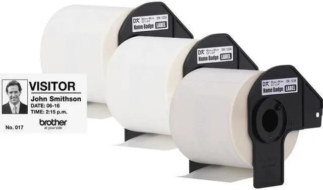 Alt view image 13 of 19 - Brother DK-1234 Adhesive Name Badge Paper Labels 3-4/10" x 2-3/10" Black on White 260 Labels/Roll 3 Rolls/Box (DK-12343PK)