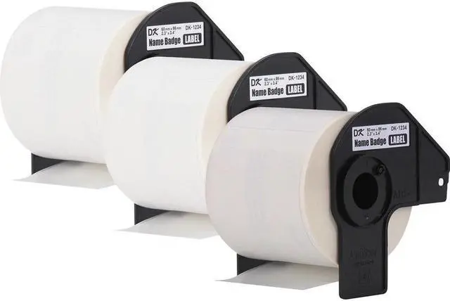 Alt view image 18 of 19 - Brother DK-1234 Adhesive Name Badge Paper Labels 3-4/10" x 2-3/10" Black on White 260 Labels/Roll 3 Rolls/Box (DK-12343PK)