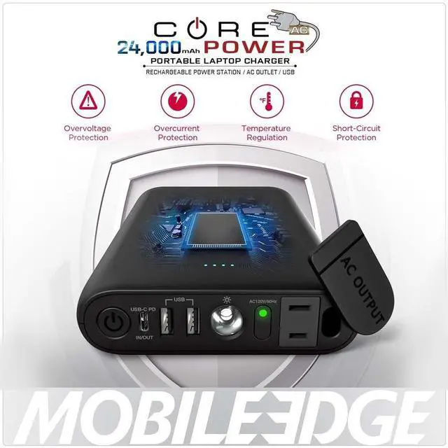 Alt view image 5 of 13 - Mobile Edge CORE Power 24,000mAh AC/USB Laptop Power Charger